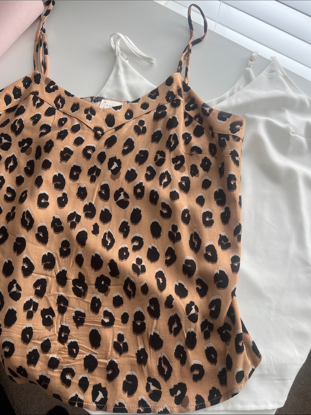 2 pack- a new day Leopard Print & Ivory Cami Tanks - Brown & Black, Ivory